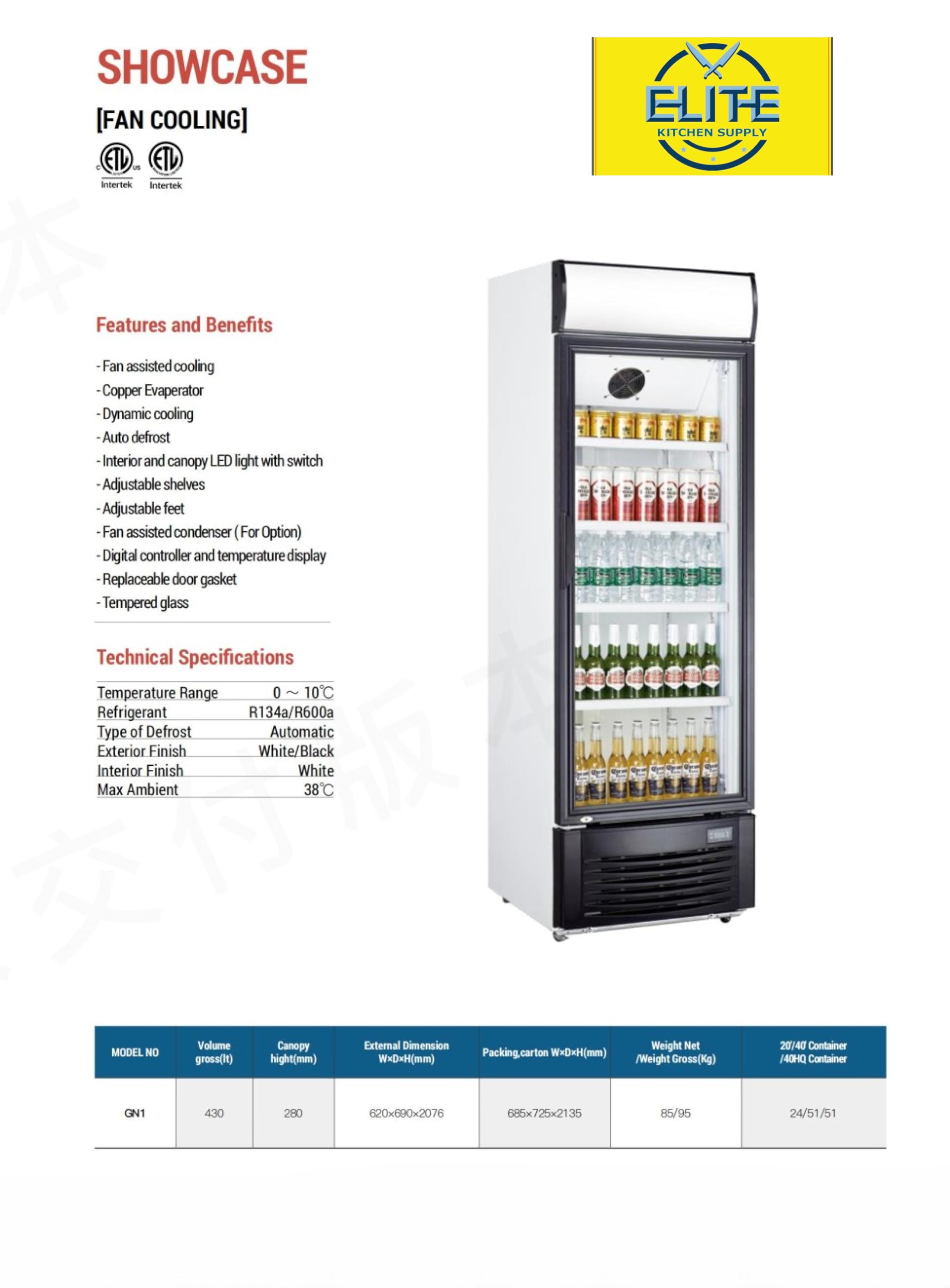 Elite Kitchen Supply Commercial Drink Beverage Display Refrigerator, ETL NSF Upright Reach-in Fridge Cooler Merchandiser, 1 Glass Door 24.4
