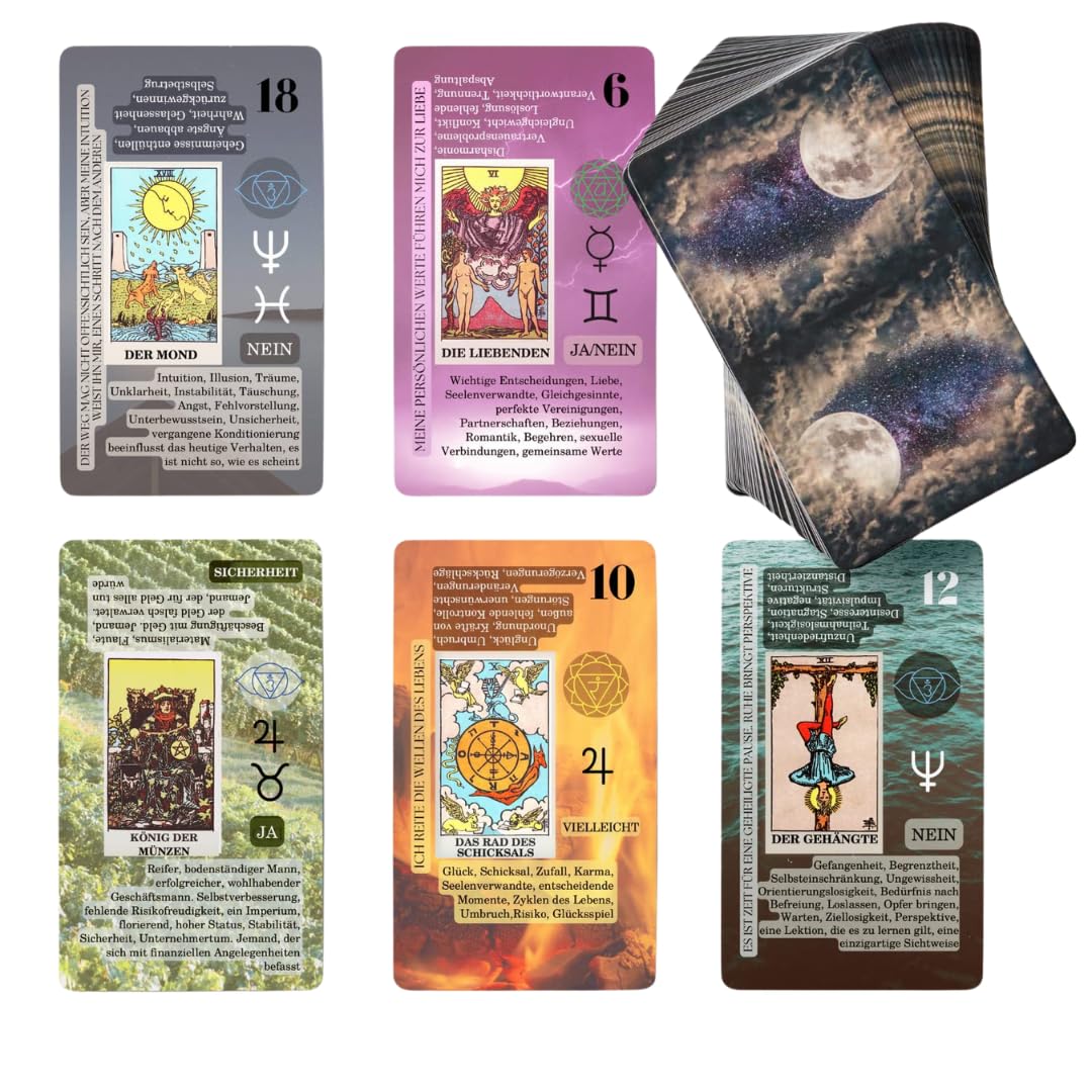 Witchy Cauldron Tarotkarten Deutsch mit Bedeutung auf Jeder Karte – 78 Tarot Karten für Anfänger mit Begleitbuch – Rider-Waite Lernkarten Set mit Legesystemen, Ja/Nein, Chakra & Astrologie (Deutsch)