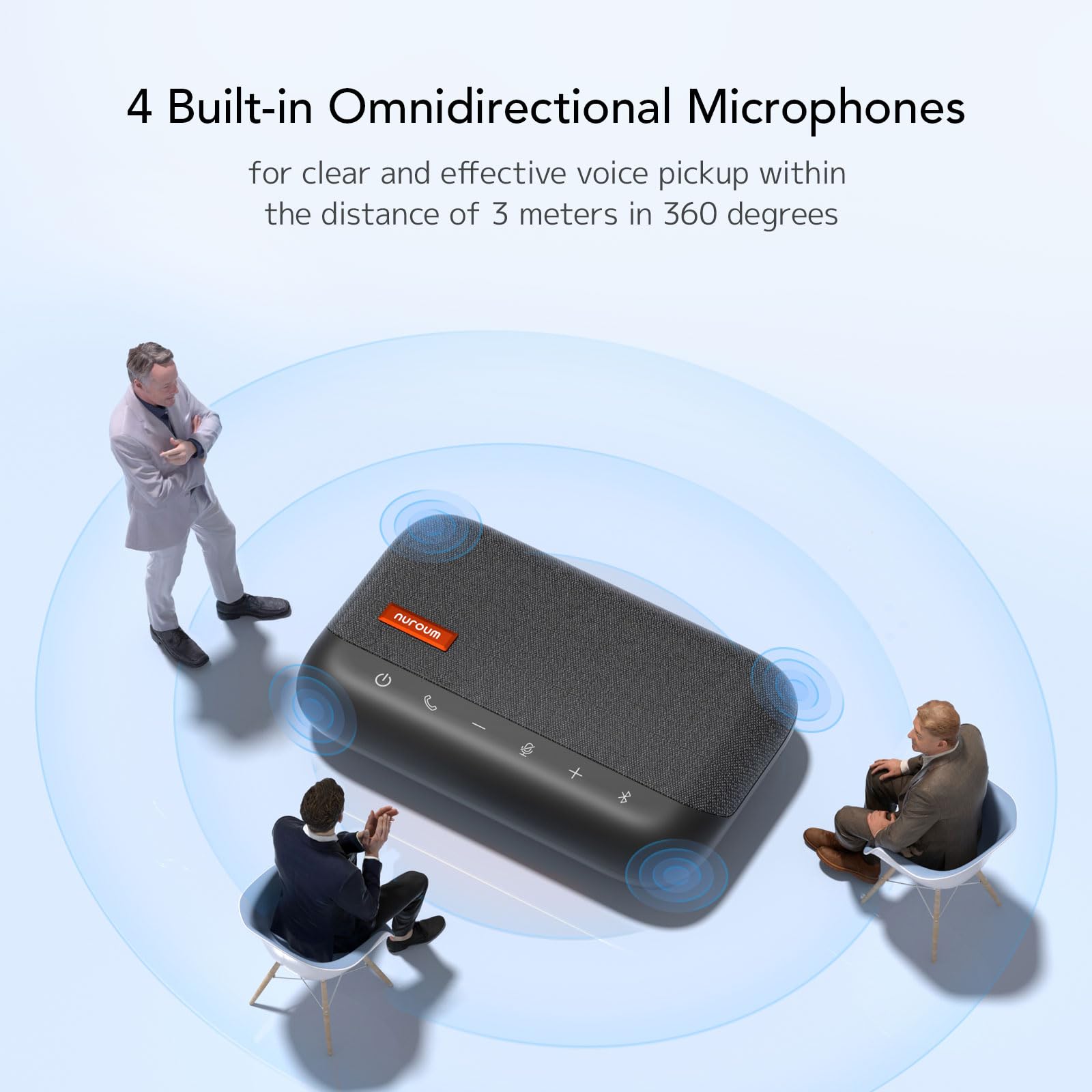 Nuroum A15 Altoparlante da conferenza Bluetooth con 4 microfoni, 360° con riduzione del rumore, riduzione del rumore, collegamento tramite Bluetooth/dongle/USB-A/C, per ufficio e home office, grigio