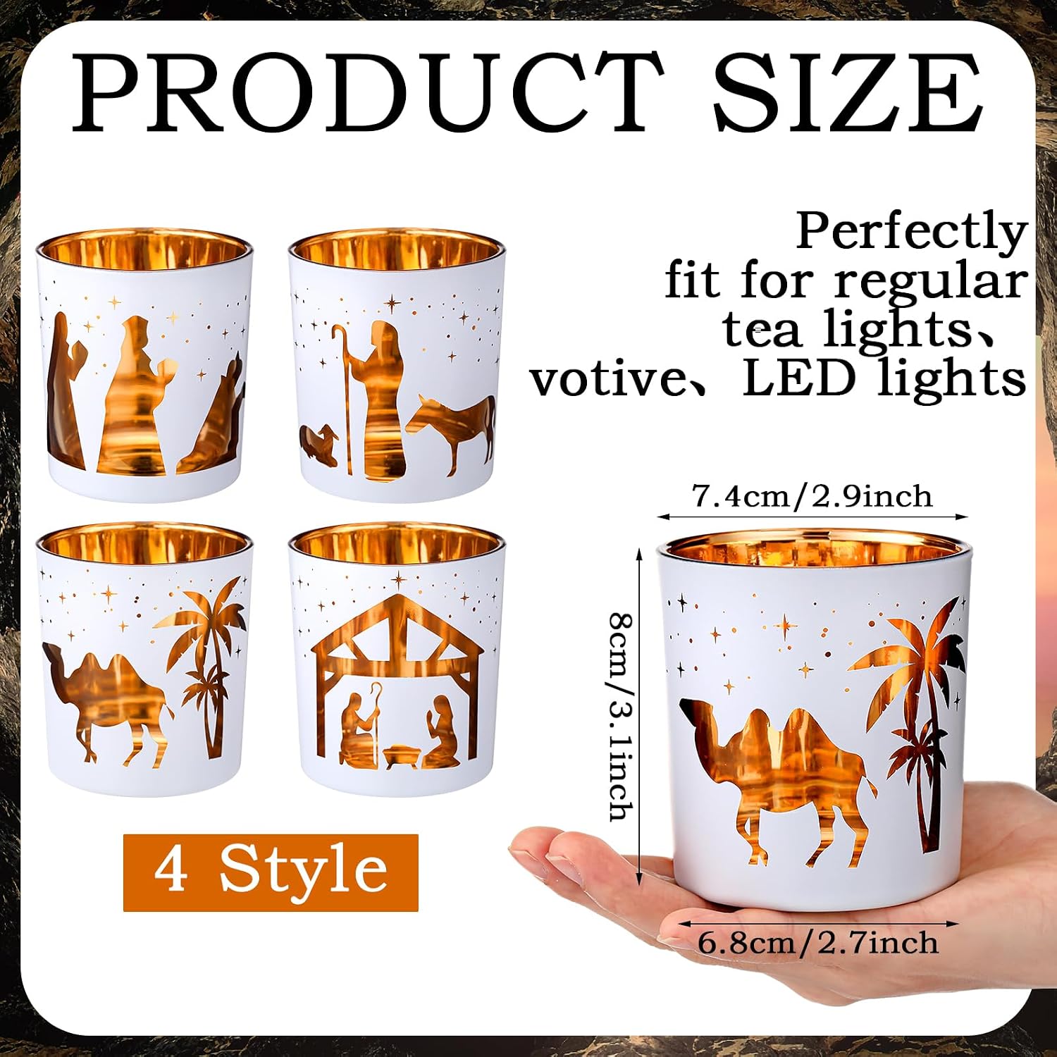 Qinyoung Christmas Nativity Scene Candle Holders, Glass Votive Holder Set