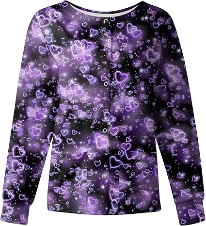 Printed Scrub Jackets for Woman Print Long Sleeve Plus Size Womens Scrubs for Women Nursing Jacket with Pockets