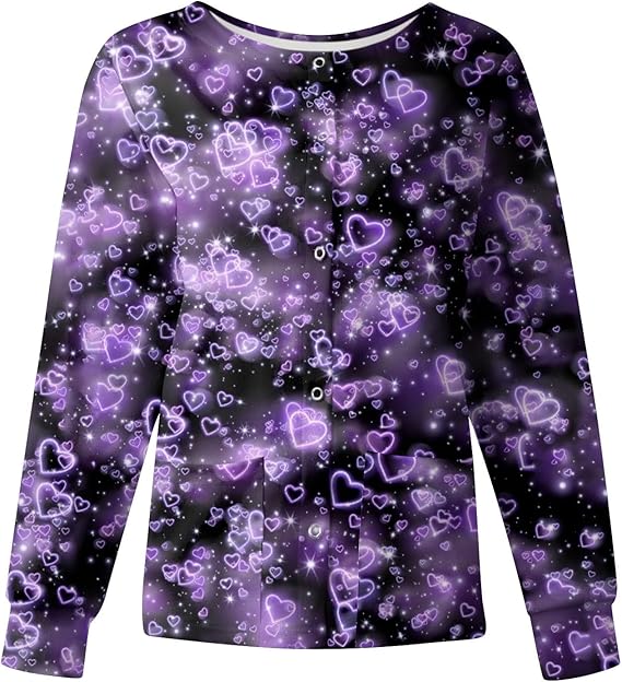 Printed Scrub Jackets for Woman Print Long Sleeve Plus Size Womens Scrubs for Women Nursing Jacket with Pockets