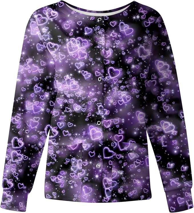 Printed Scrub Jackets for Woman Print Long Sleeve Plus Size Womens Scrubs for Women Nursing Jacket with Pockets