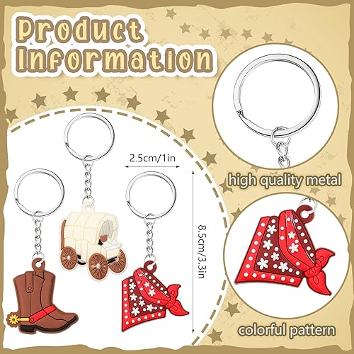 Miniatura 2 de Yinkin 20 llaveros de vaquero occidental con temática de rock and roll, para fiesta, colgante de piñata, bolsa de cumpleaños, regalos (vaquero)
