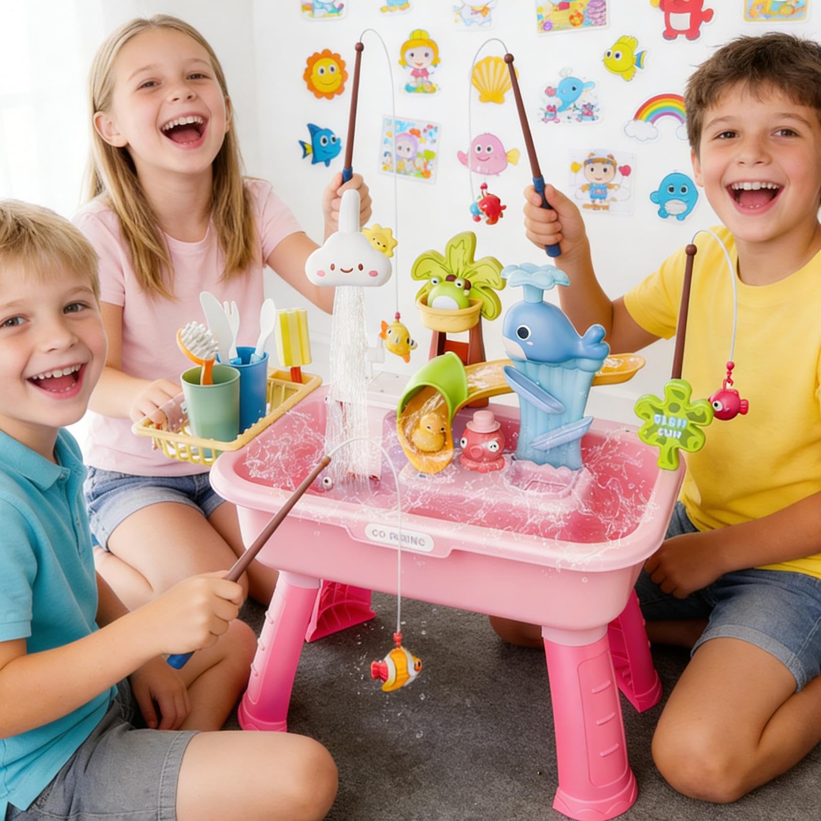Table De Jeu d'eau pour Enfant | Table D Eau Activité Sensorielle avec Pompe, Évier De Jeu avec Eaux Courantes, pour Garçons Et Filles Âgés De 4 À 8 Ans, Piscine Extérieure