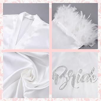 Bride Robe with Feather for Wedding Day Bridal Satin Robe Sexy Silk Bride Bathrobe Wedding Party Getting Ready Outfit