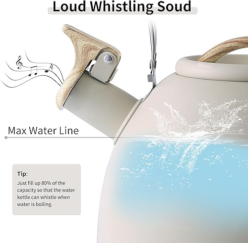 Miniatura 9 de LONFFERY Tetera para estufa, hervidor de té silbante de 3 cuartos de galón, con mango plegable de acero inoxidable de grado alimenticio y patrón de
