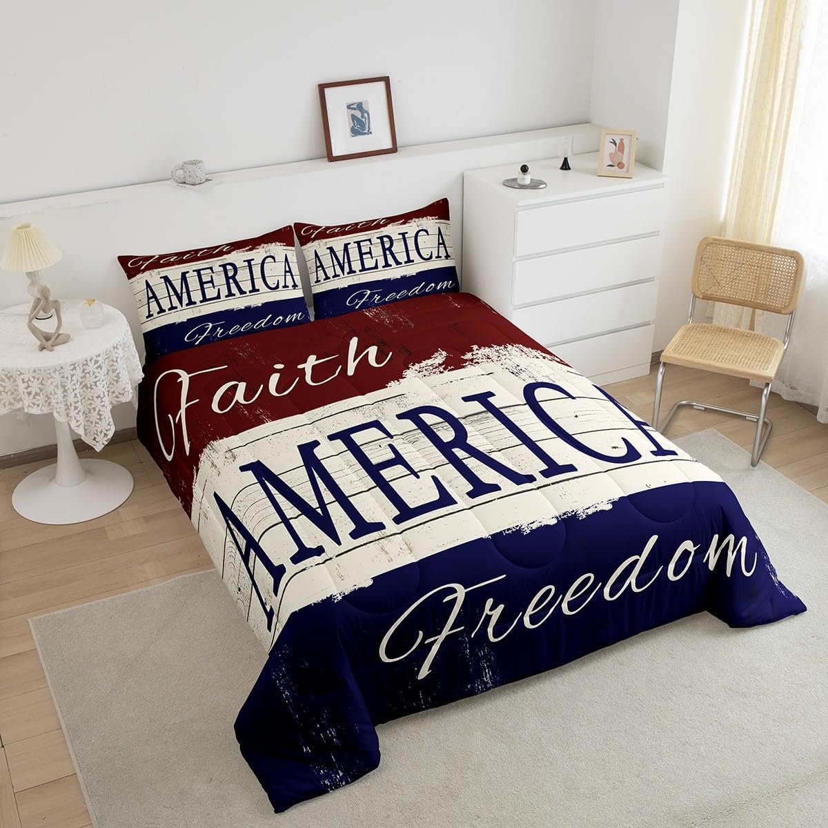 Feelyou Kids 4th of July Kids Comforter Full, Independence Day Comforter Set for Boys Girls Memorial Day Bedding Set Patriotic Duvet Set Boys 3Pcs