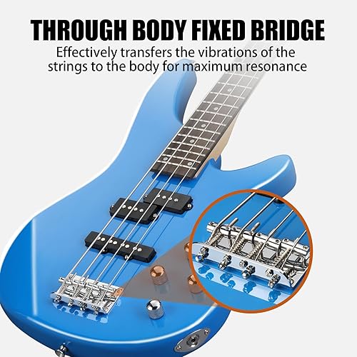 Vista 11 de Ktaxon Bajo eléctrico de 4 cuerdas, tamaño completo, estándar para diapasón de palisandro para diapasón, diapasón, diapasón, kit para principiantes