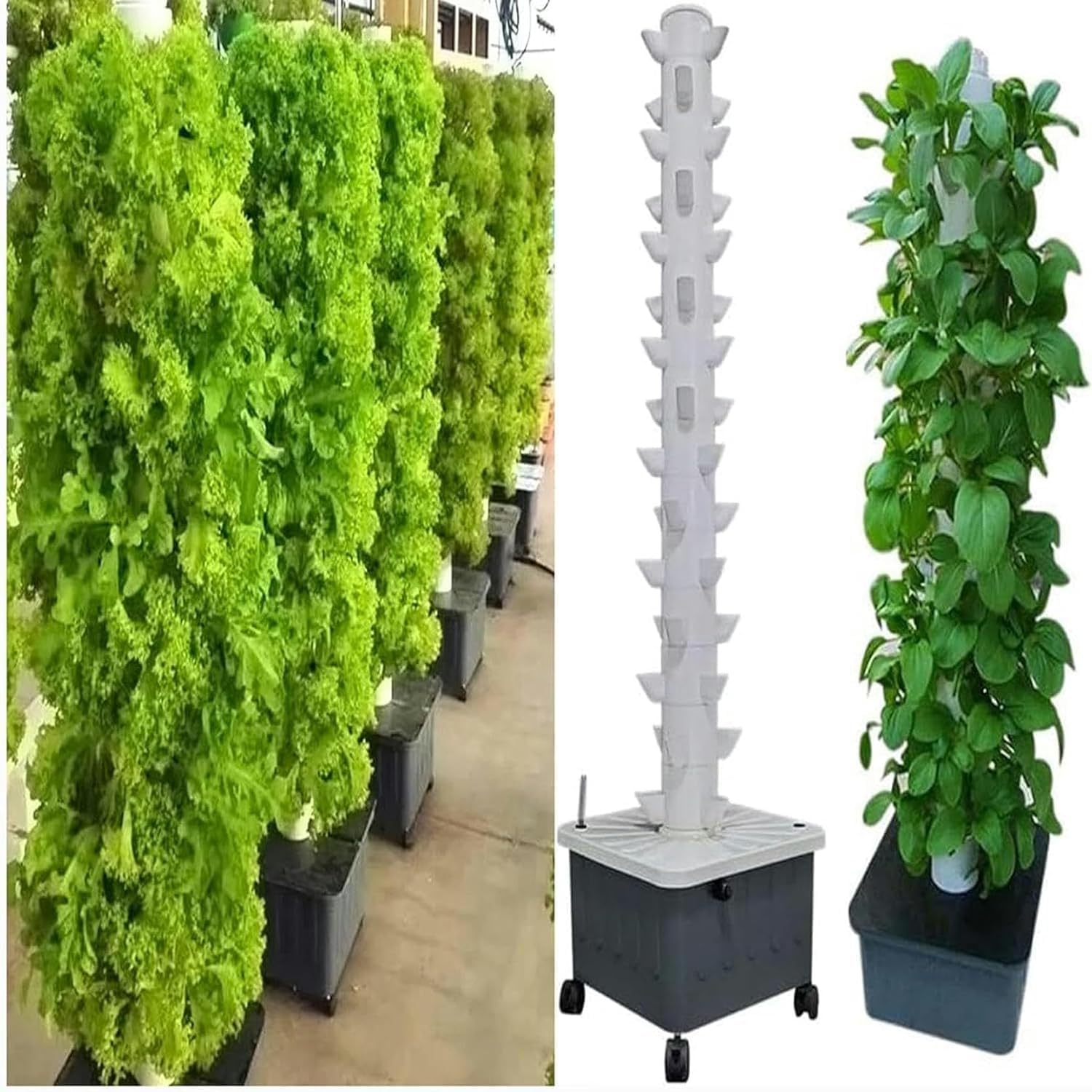 Torre di Coltivazione Aeroponica 45 Buchi 154cm - Sistema Idroponico Completo in ABS Alimentare, 30L di capacità, Connessione Multipla per Massimizzare Lo Spazio, Ideale per Erbe e Lattuga