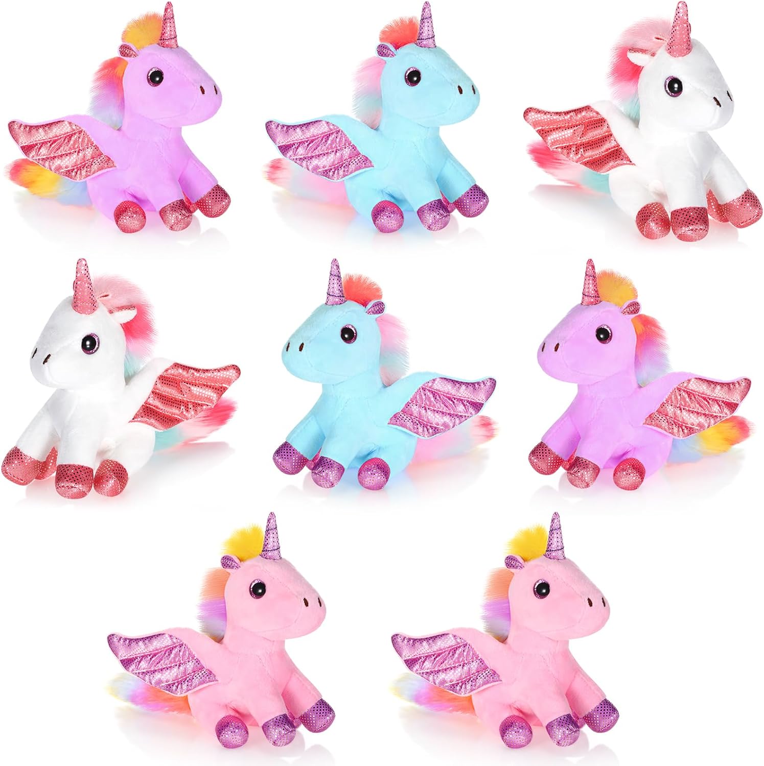 Sumind 8 Pieces Mini Plush Unicorn Toys Animal Stuffed DIY Keychain Accessories Cotton Unicorn Decorations for Birthday Baby Shower Xmas Wedding Party Favors(Fly Style)