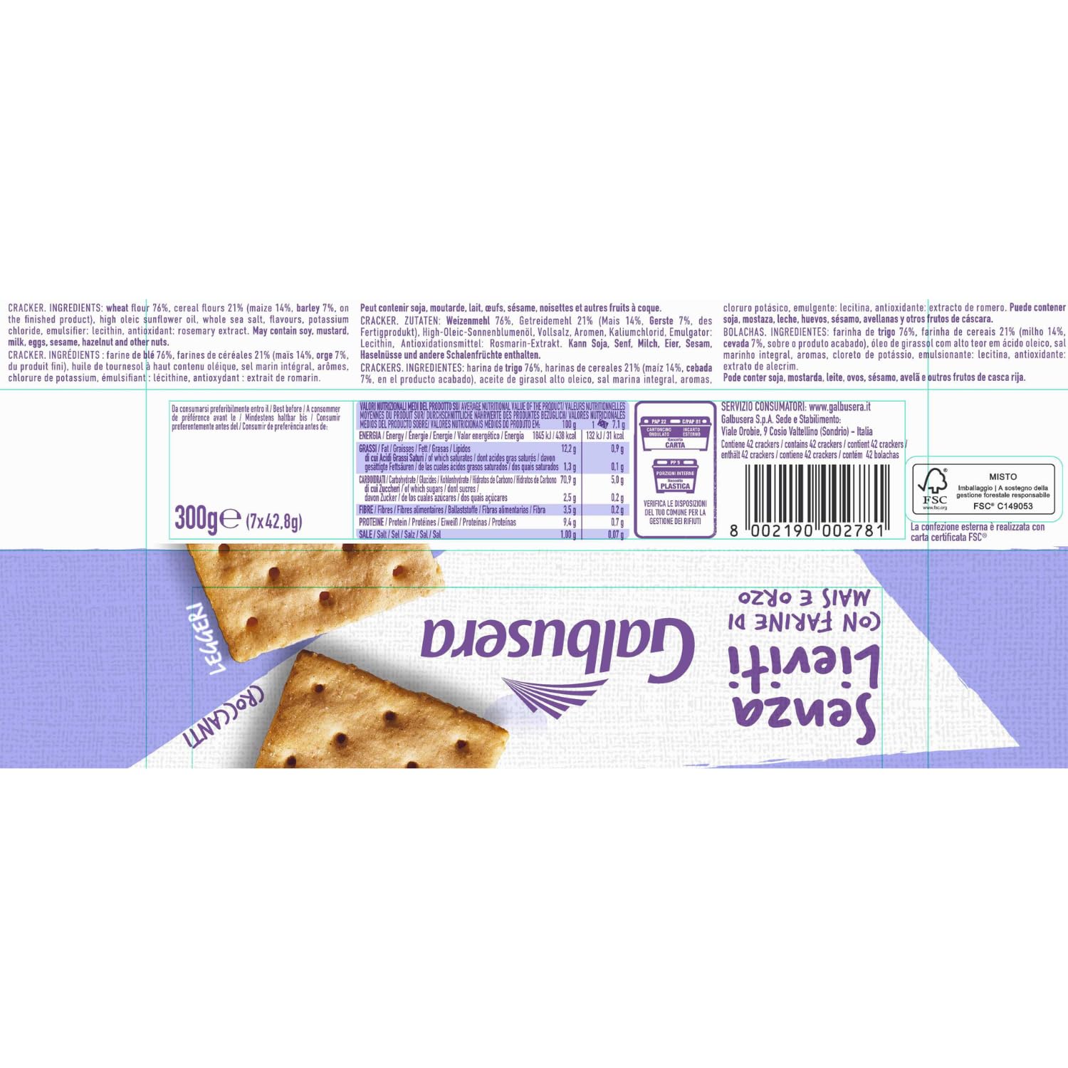 Galbusera BuoniCosì Cracker senza Lieviti con Farina di Tipo 2 - Pacco da 12 x 300 g