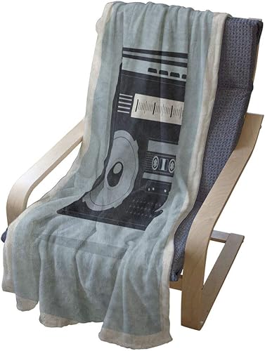 Miniatura 4 de Ambesonne Hip Hop Throw Blanket, Classic 1980s Boombox Image on Doodle Retro Background Nostalgic Urban Ghetto Theme, Flannel Fleece Accent Piece