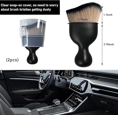 Miniatura 2 de Ziciner 2 cepillos para detalles de automóvil, cerdas suaves curvas, colectores de polvo de eliminación automática, tablero universal del vehículo,