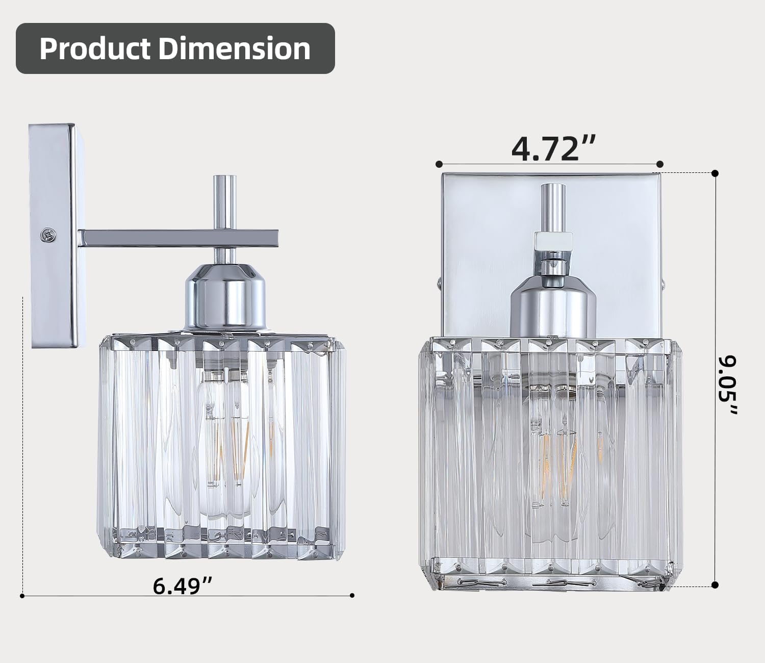 2-Pack Chrome Crystal Bathroom Vanity Lights, 1-Light Wall Mount Fixture for Over Mirror, Modern Wall Light for Bathroom, Bedroom, Hallway