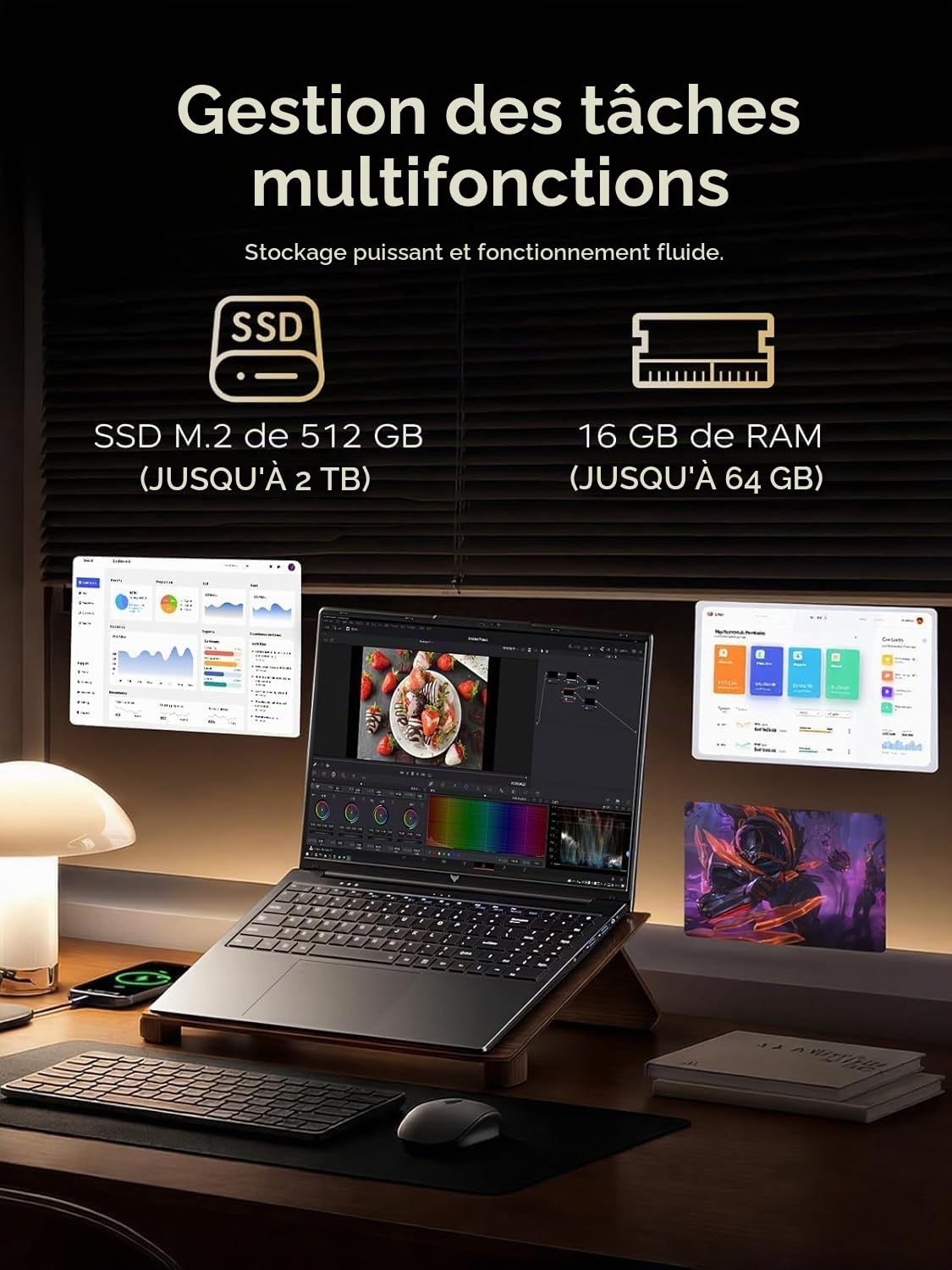 15,6" Ordinateur Portable avec Ryzen R2544 jusqu'à 3,70GHz