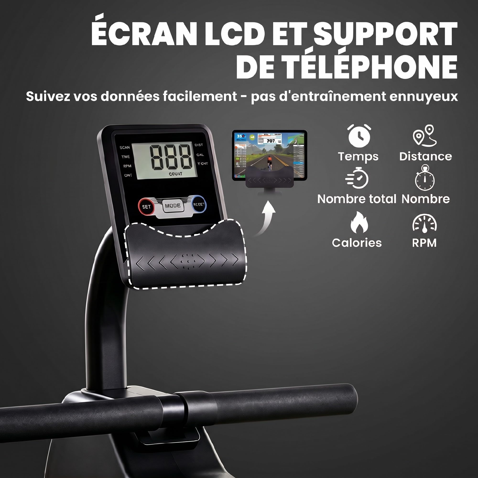 SPORTNOW Vogatore Sollevamento Appartamento Bluetooth Connesso Kinomap