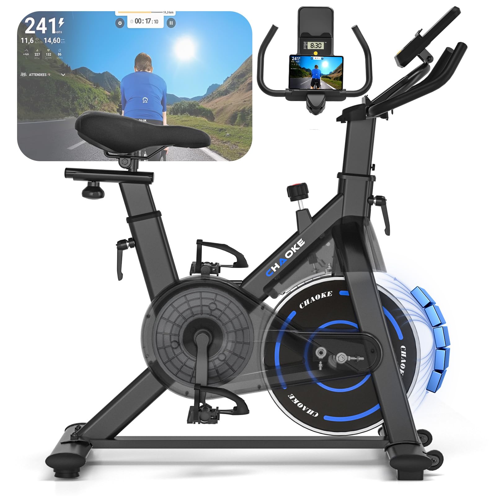 [UPGRADE] Heimtrainer Fahrrad mit APP, CHAOKE Hometrainer Fahrrad, Leises, Stufenlos Einstellbares Magnetsystem, Ergometer Heimtrainer mit LCD-Display, Indoor Fitnessbike für Zuhause, Bis 150KG