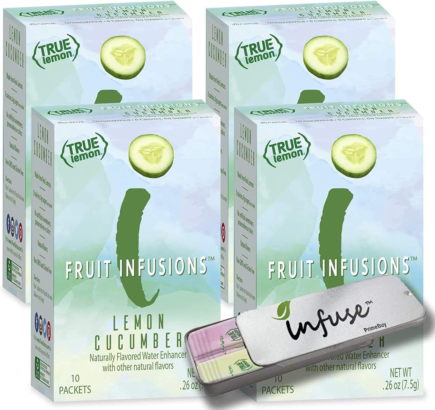 True Lemon (FRUIT INFUSIONS): LEMON CUCUMBER 4pk (10 packets in each box) | 0 Calories, 0 Sugar, Non-GMO (True Citrus) |Includes a convenient travel case.