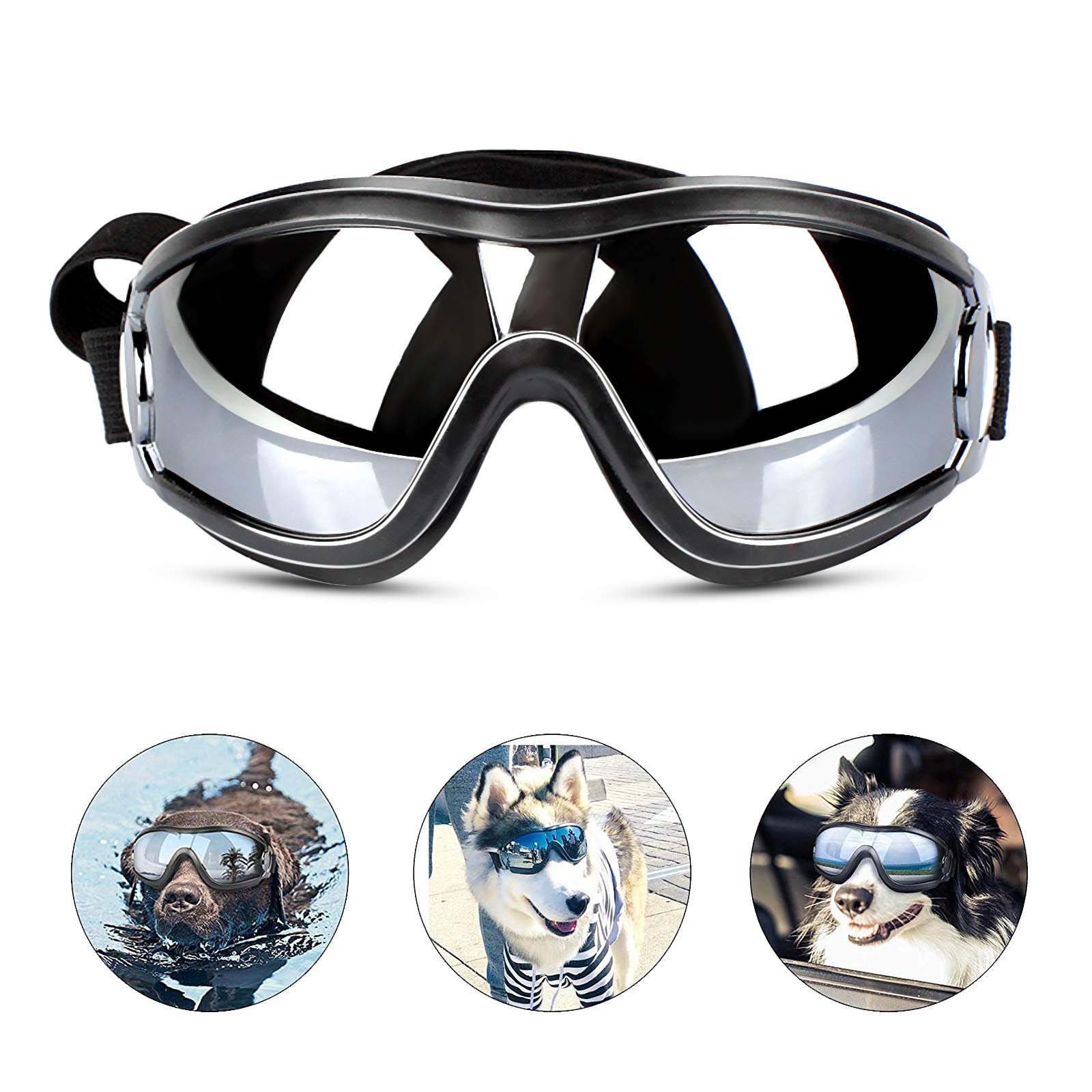 PEDOMUSDog Sunglasses Dog Goggles Adjustable Strap for Travel Skiing and Anti-Fog Dog Snow Goggles Pet Goggles for Medium to Large Dog