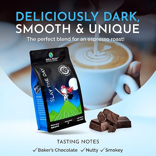 Miniatura 4 de Well-Bean Café - Café en grano entero Slay the Day, café brasileño oscuro, granos de café veganos enteros, sin gluten y apto para Keto, café tostado