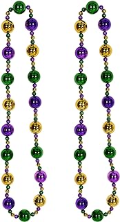 Beistle 2 Piece 38" Plastic Jumbo Mardi Gras Beads, Parade Necklaces, New Orleans Theme Party Favors