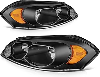 Headlight Assembly Pair Fit For Chevrolet Impala 2006-2016,For Chevrolet Impala Limited 2014-2016,For Chevrolet Monte Carlo 2006-2007 TUPARTS Black Housing Amber Reflector Clear Lens 25958359 25958360
