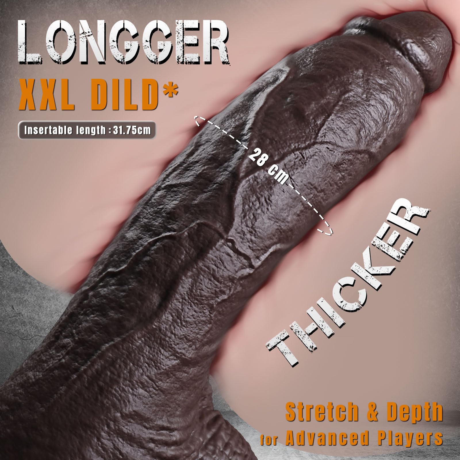 Dildo XXL Gigante 41 × 9 cm, Consolador Monster Negro de Silicona de Doble Densidad con Ventosa, Diseño Realista e Impermeable, para Usuarios Experimentados