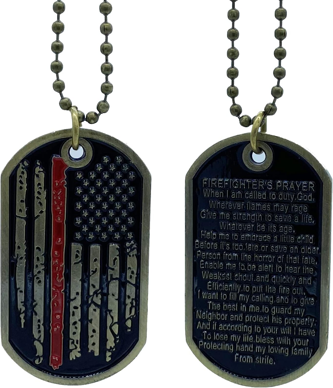 DFFDFF Red line American Flag Design Firefighter Challenge Coin, Fireman Prayer Dog Tag Necklace
