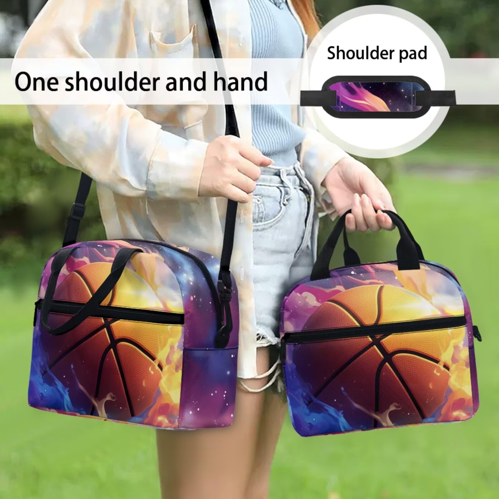 5-teiliges Schulrucksack-Set mit Lunchtasche, Stifttasche, 2-teiliges Lesezeichen für Grundschulkinder, Galaxy-Basketball, Modern