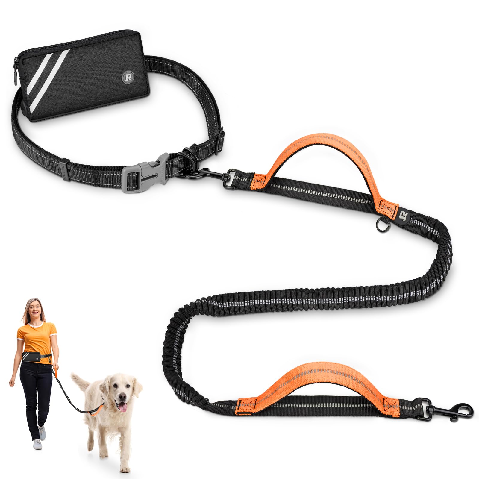 Laisse mains libres élastique anti-choc et ceinture de jogging réfléchissante