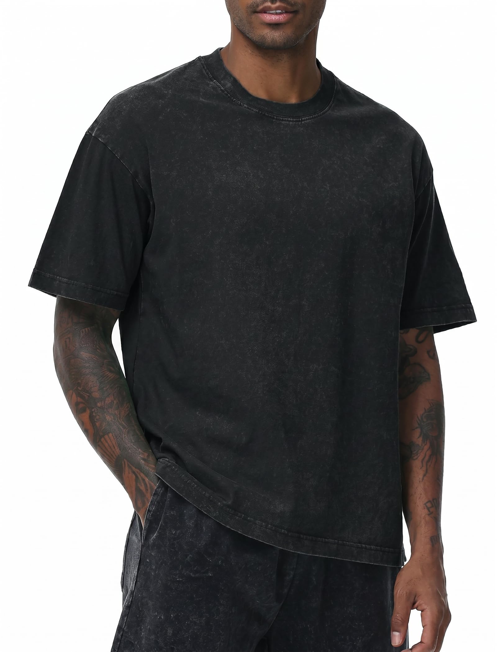 Oversized Tshirt Herren Baumwolle Vintage Cutted Shirts S-5XL | Acid Wash Tshirt, 230g Heavyweigh, 100% Baumwolle, Kurzarm, Rundhals, Vintage Washed