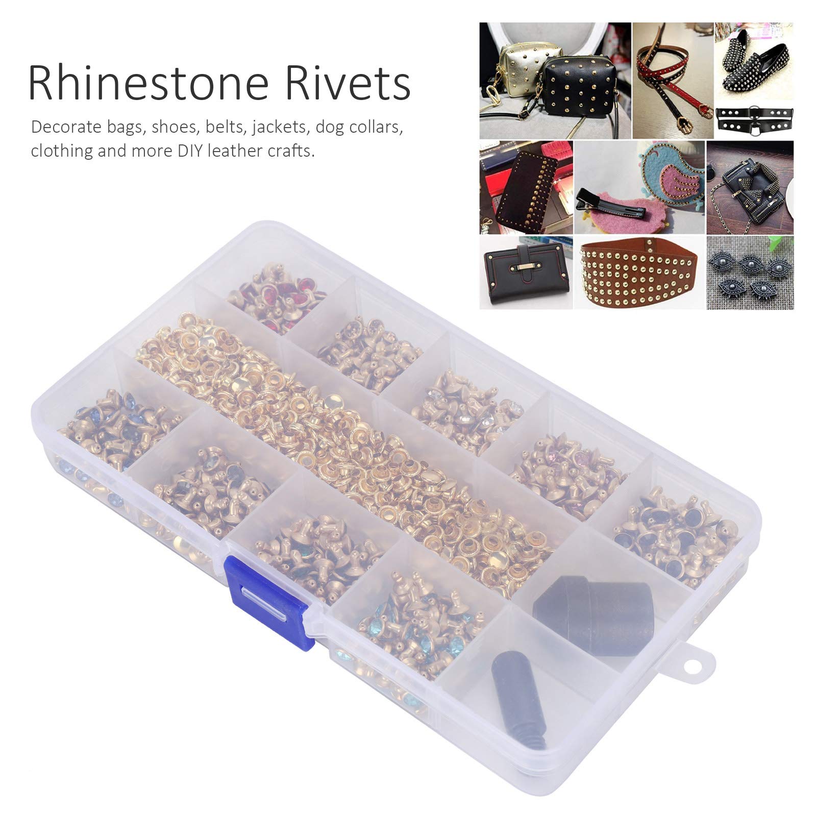 540 Sets Rhinestone Rivets, 6mm Crystal Rivets Studs with Hand Press Mold for DIY Craft Leather Purse Bags Making - Image 2