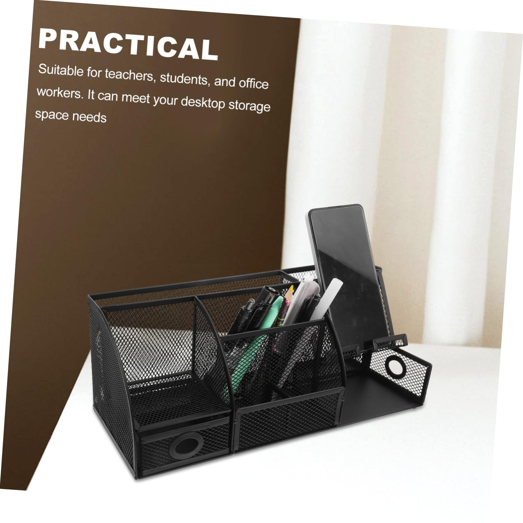 Veemoon Organizer Portapenne in Ferro Nero Multifunzione da Scrivania Moderno Design Elegante e Struttura Resistente per Ufficio e Cancelleria