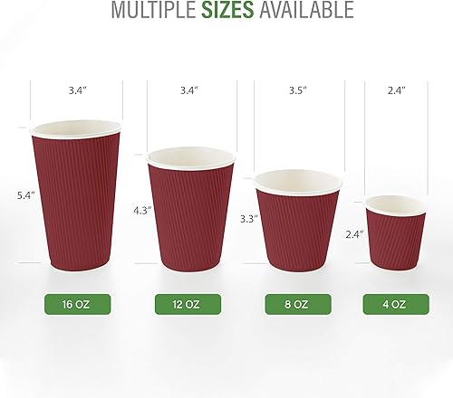 Miniatura 3 de Tazas para café de papel aislado, pared ondulada, kraft, 12 onzas - Caja de 25 unidades - tapas a juego RWA0360B, RWA0360W, RWA0328LG, RWA0328GR,
