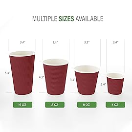 Restaurantware-8 Ounce Paper Coffee Cups, 25 Ripple Wall Disposable Paper Cups - Leakproof, Recyclable, Crimson Paper Hot Tumblers, Insulated, Matching Lids available and Sold Separately