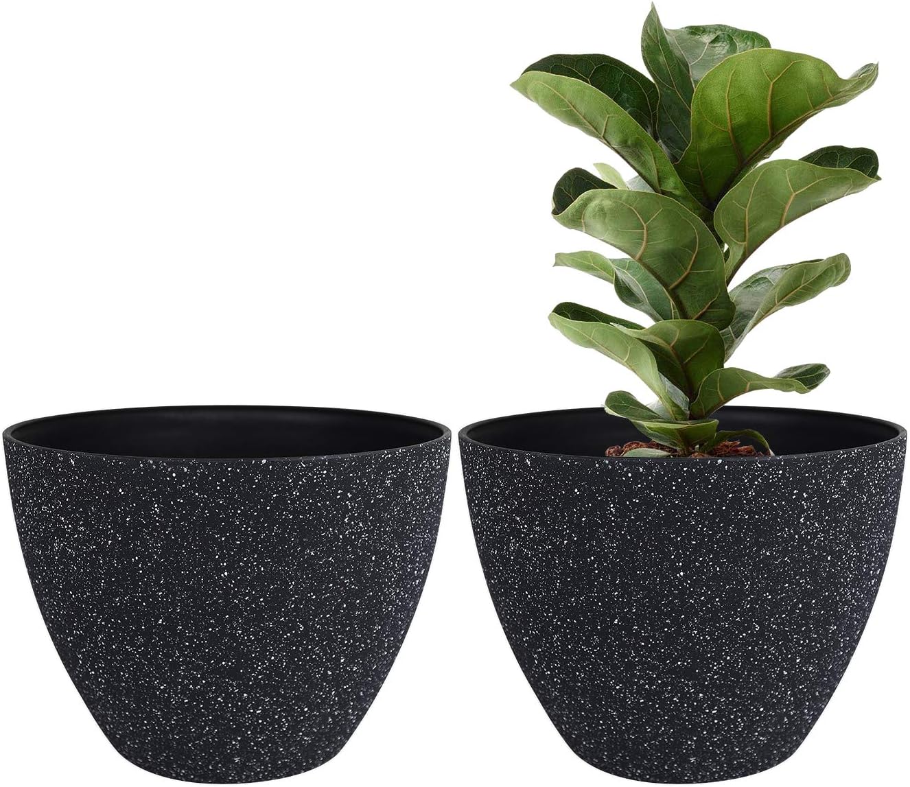 LA JOLIE MUSE Flower Pots Outdoor Garden Planters, Indoor Plant Pots with Drainage Holes, Plastic, Marble Pattern Grey, Set 2 (8.6 + 7.5 Inch)