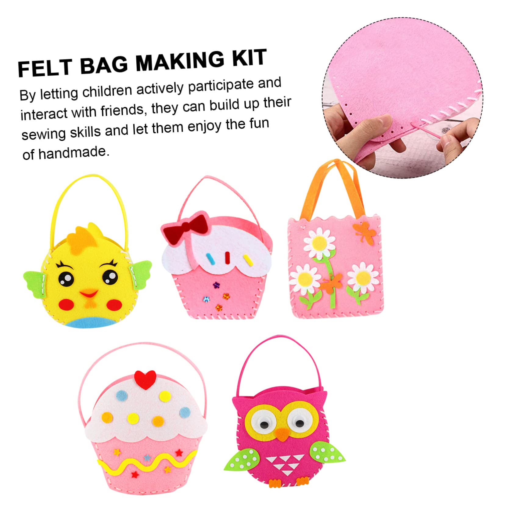 SOIMISS Kit de Bolsa de Fieltro para Niños 5 Piezas de Material No Tejido, Seguro y Fácil para Aprender a Coser y Mejorar Habilidades Manuales Estilo Aleatorio
