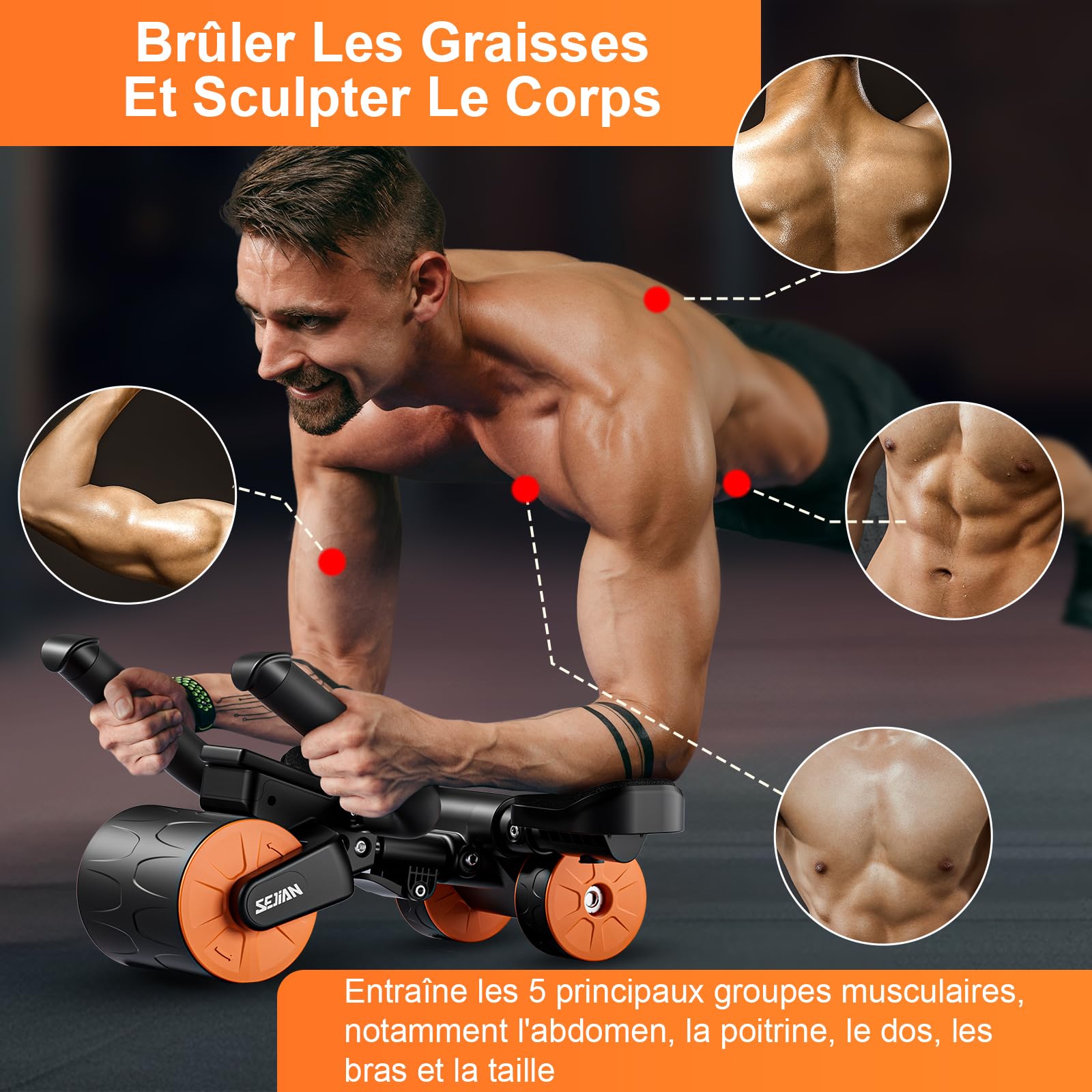 Roue Abdominale à Rebond Automatique, Roue à Roulettes Abdominaux Plank ab pour Core Trainer Assistée, Abdos Musculation Appareil, Accessoires pour Fitness Homme et Femme Gym et maison