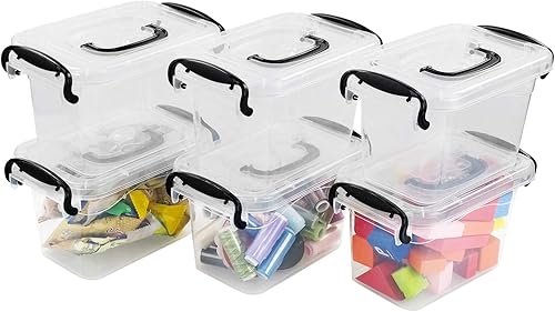 Mini contenedores de plástico de 1,5 L, paquete de 6 contenedores de almacenamiento transparentes