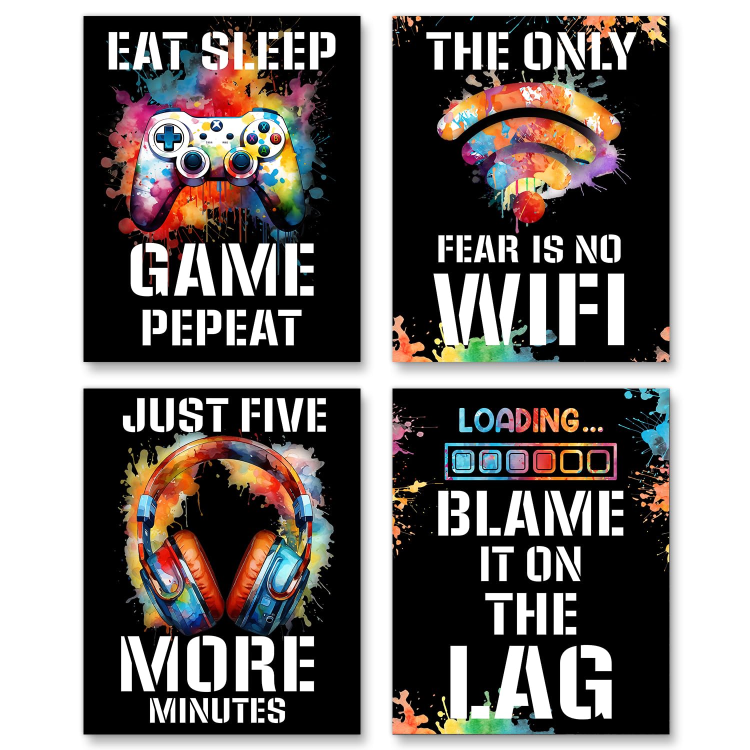 Video Game Decor set of 4 (8"X10"), Boys Room Decorations for Bedroom, Game Room Decor, Video Game Art Gift, Video Game print, Video Game Poster, No Frames
