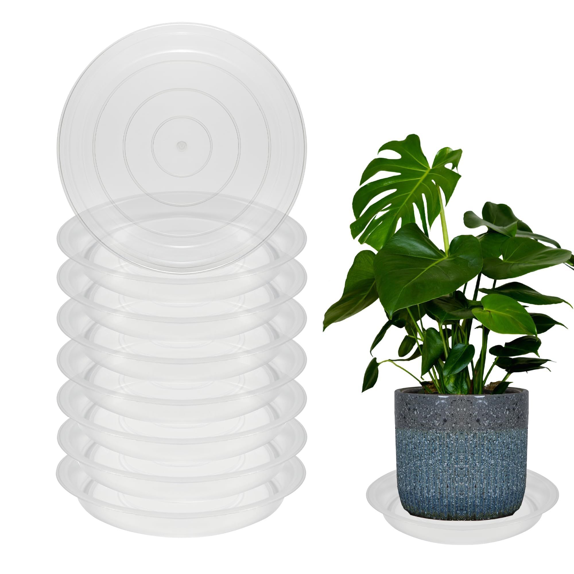 Runde Pflanzen-Untersetzer, robuste Pflanzgefäß-Untersetzer aus Kunststoff, passend für Töpfe mit Bodendurchmesser, Wasserauffangschale für Topfblumen, transparent, 40,6 cm (8 Stück)