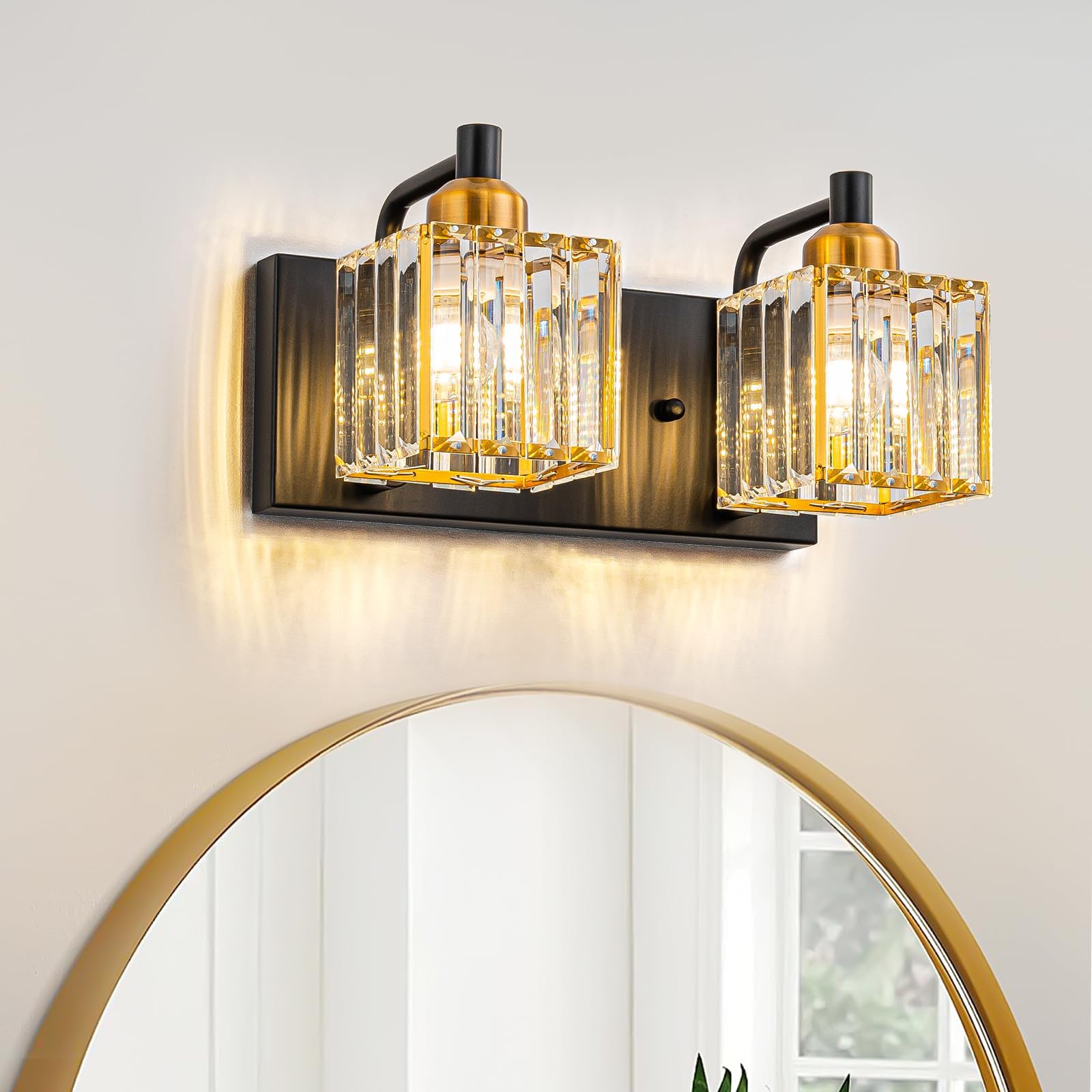 Y'INSP Modern Bathroom Vanity Light Fixtures 2-Light Black Gold Crystal ...