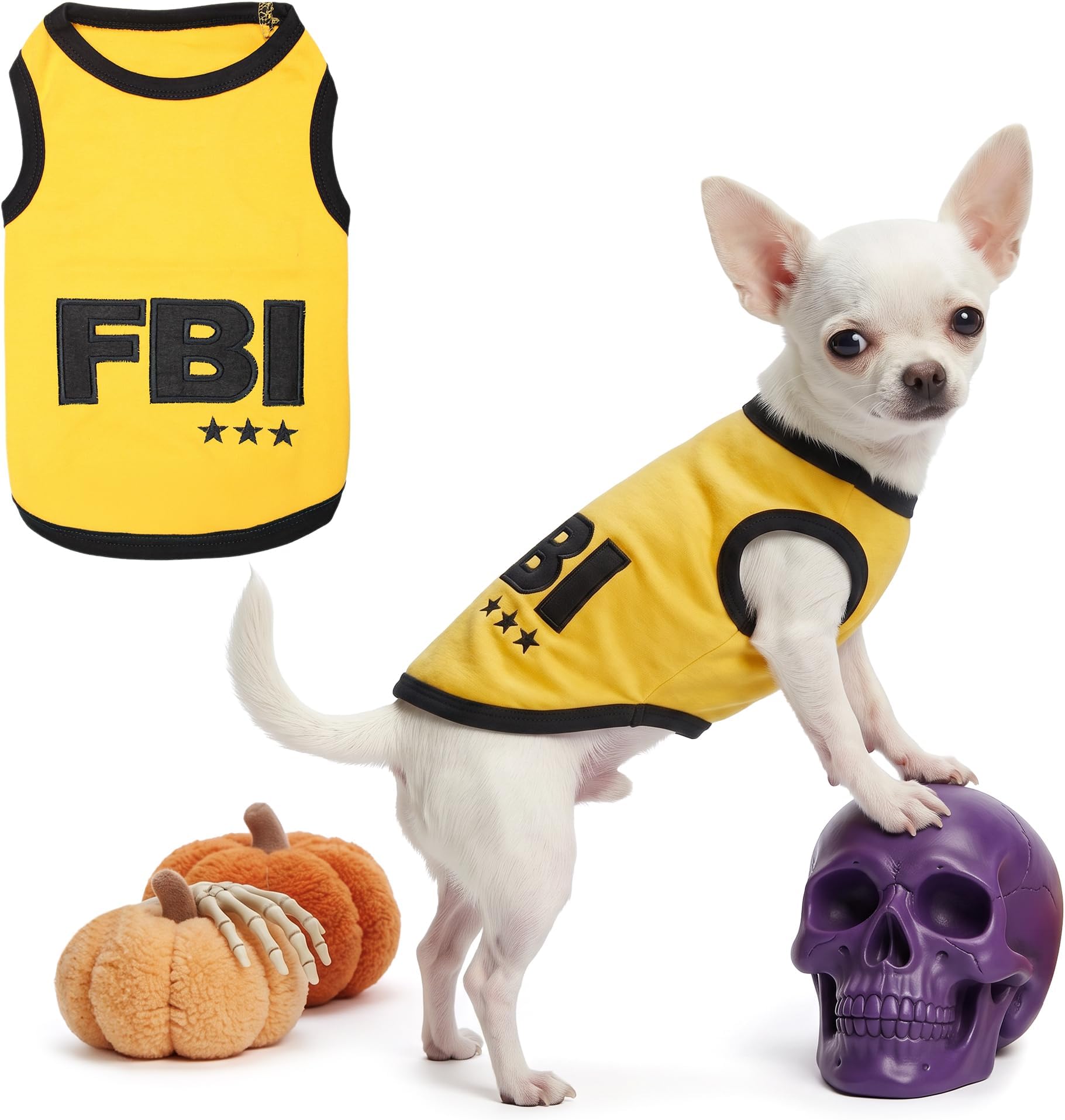 Parisian Pet Dog Shirt – 100% Cotton FBI Shirts for Small Dogs – Yellow Sleeveless Puppy Clothes – Lightweight Dog Apparel – Breathable Dogs Clothes - Stretchy Pet T Shirts