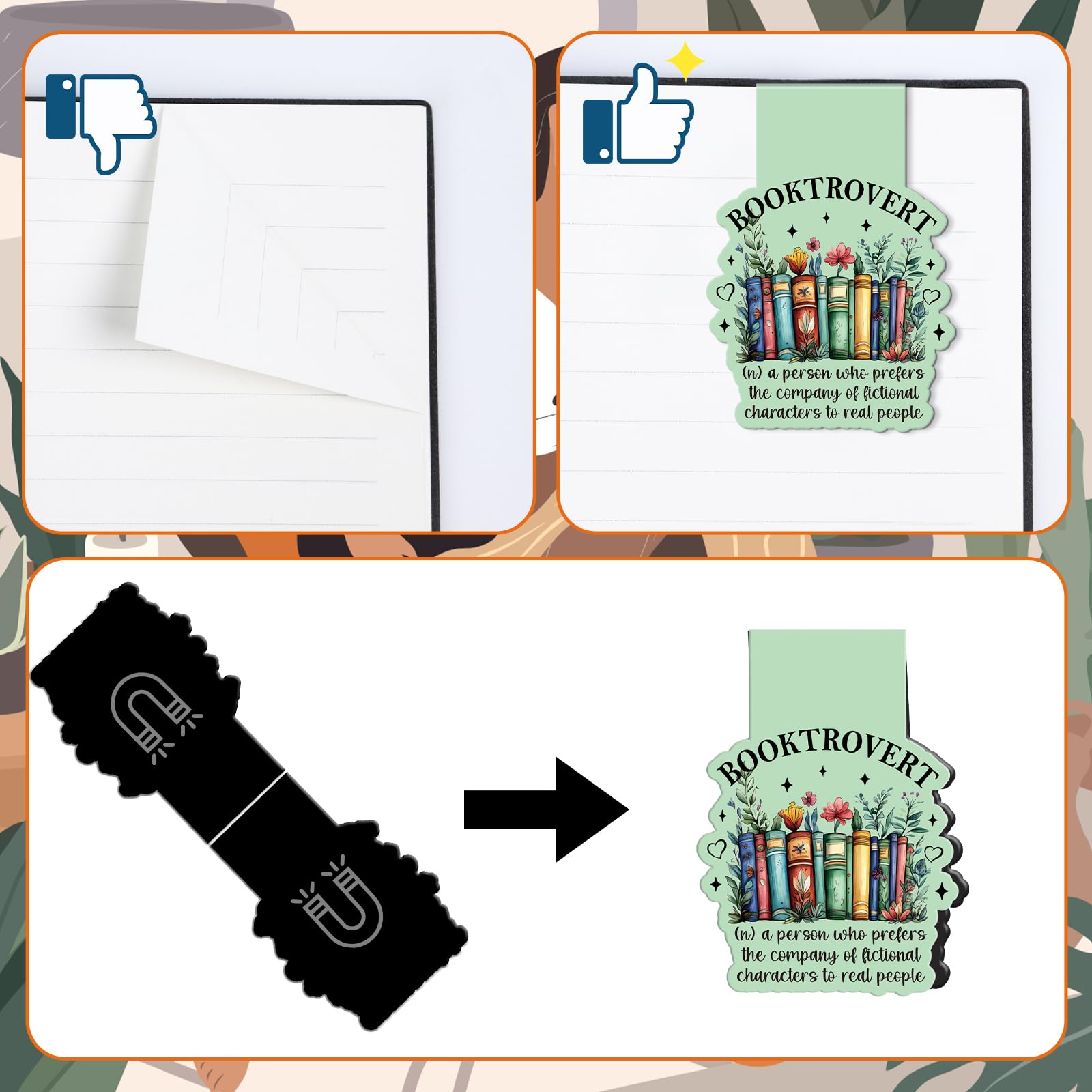Magnetische Lesezeichen für Buchliebhaber, Geschenke – Wxiben 8 Stück, lustige Lesezeichen, magnetisch für Frauen, Bücherwurm, Lesezeichen, Magnete, Seitenmarkierer, Clip für Frauen, Männer, Lesen