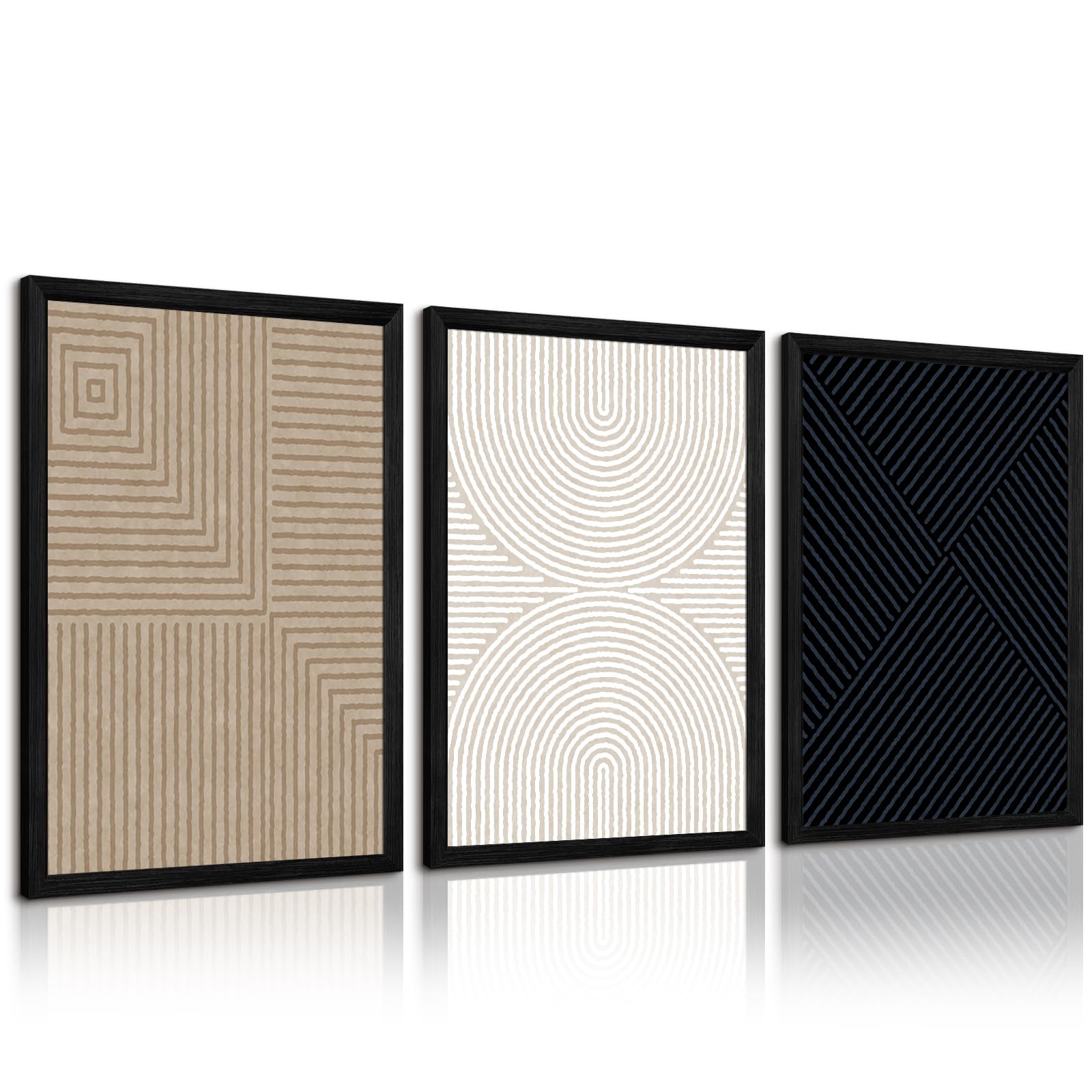 Abstract Modern Wall Decor Art Set of 3 Boho Neutral Canvas Wall Art Beige Minimalist Line Wall Art Decor Brown Black Art Modern Abstract Prints Pictures for Living Room Bedroom 12x16 Inch Framed
