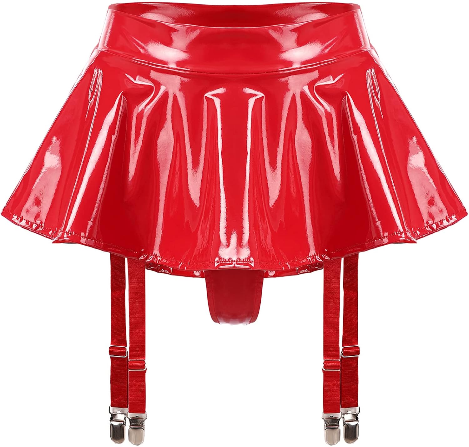 Freebily Women's Shiny Metallic Mini Skirts with Hollow Out Crop Tops Solid Liquid Lingerie Outfits