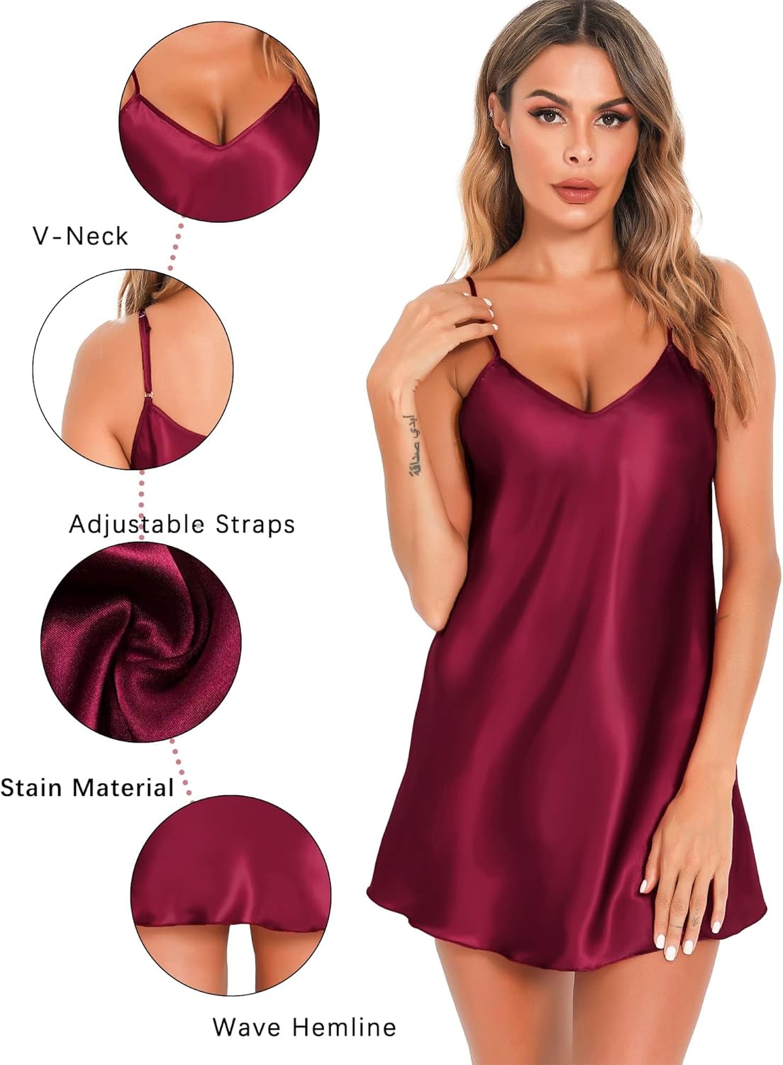Lovasy Women's 2 Pack Silk Nightgown Sexy Lingerie Satin Sleepwear Negligee V Neck Chemise Nightwear Mini Slip Dress S-XXL - Image 4