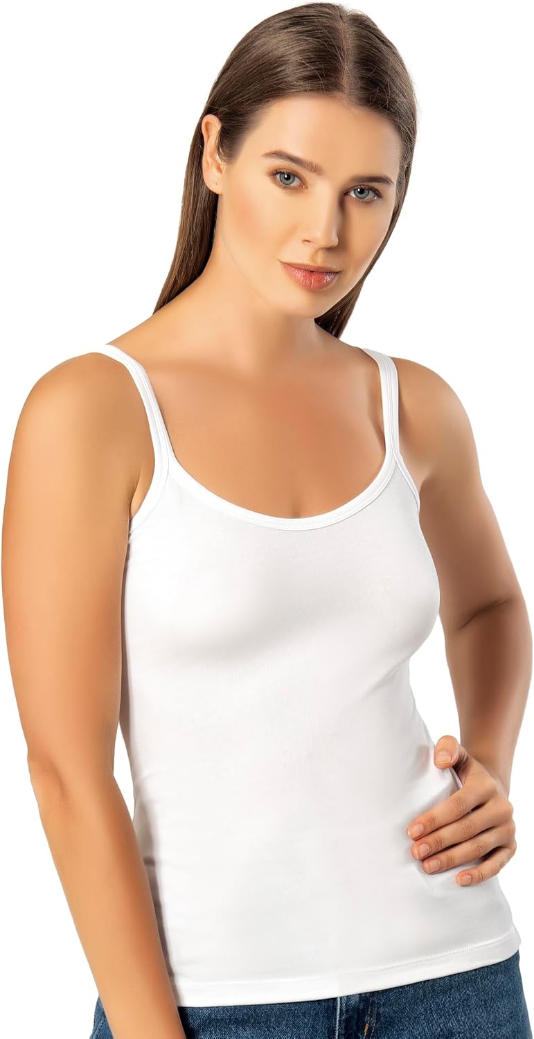 VAVONNE Basic Cotton Cami Tank Top for Women, Slim-Fit Soft Stretch Camisole Undershirt