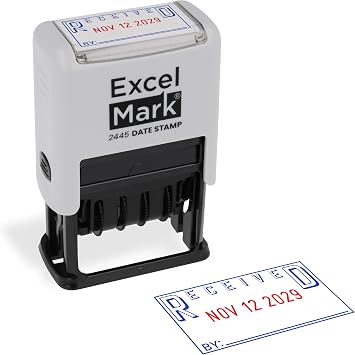 ExcelMark 2445 Date Stamp with Text - Blue and Red Ink Gray Mount, Received
